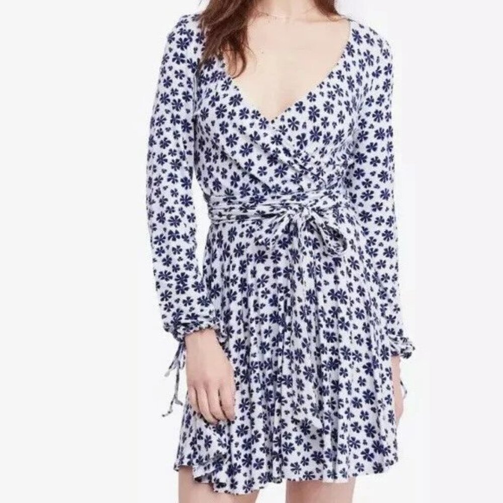 Free People Women's Pradera Multi-Color Floral Mini Dress in Blue Ivory